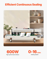Continuous Bag Band Sealing Machine, 6-12 mm Seal Width, Horizontal Band Sealer Machine with Digital Temperature Control, Bag Sealer for 0.02-0.8 mm Plastic Bags Films with Inflation Function
