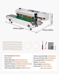 Continuous Bag Band Sealing Machine, 6-12 mm Seal Width, Horizontal Band Sealer Machine with Digital Temperature Control, Bag Sealer for 0.02-0.8 mm Plastic Bags Films with Inflation Function