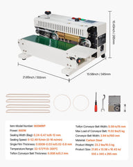 Continuous Bag Band Sealing Machine, 6-12 mm Seal Width, Horizontal Band Sealer Machine with Digital Temperature Control, Carbon Steel Bag Sealer for 0.02-0.8 mm Plastic Bags Films Membrane