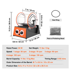 Jewelry Polisher Tumbler, 11lbs/5kg Capacity Mini Rotary Tumbler Machine with 0-60 Minutes Timer, 5 Speeds Jewelry Rotary Finisher for Surface Polishing Grinding Buffing Gemstones Jewels Coins