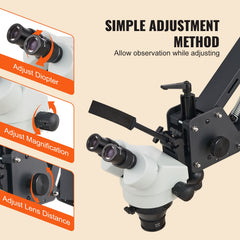Multi-Directional Microscope with Spring Bracket, 7X-45X Magnification Jewelry Microscope, Micro Jewelry Inlaid Stand with Integrated USB Ring LED Light, Jewelers Microscope for Jewelry Inlay