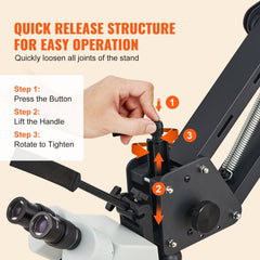 Multi-Directional Microscope with Spring Bracket, 7X-45X Magnification Jewelry Microscope, Micro Jewelry Inlaid Stand with Integrated USB Ring LED Light and 360° Ball Vise, for Jewelry Inlay