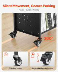 Rolling Library Book Cart, 150 kg Capacity, 97 x 51.5 x 122.5 cm Library Cart, Double Sided W-Shaped Shelves with 76.2 mm Lockable Wheels, Book Truck for Home Shelves Office and School, Black