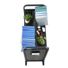 Rolling Library Book Cart, 150 kg Capacity, 97 x 51.5 x 122.5 cm Library Cart, Double Sided W-Shaped Shelves with 76.2 mm Lockable Wheels, Book Truck for Home Shelves Office and School, Black