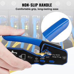 RJ45 Crimp Tool Kit, Cat5e/Cat6/Cat6a Ethernet Crimper Crimp Pliers for 8-Pin Modular Plugs with 20pcs Pass-Through Connectors and Covers, Wire Stripper and Network Tester
