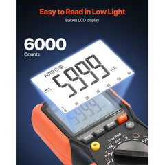 Digital Multimeter, 6000-Count TRMS DC/AC Voltmeter Current Tester, Auto-Ranging Multimeter for Current Voltage Resistance Capacitance Temperature Diodes Continuity Low Impedance Measurment