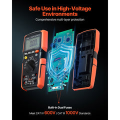 Digital Multimeter, 6000-Count TRMS DC/AC Voltmeter Current Tester, Auto-Ranging Multimeter for Current Voltage Resistance Capacitance Temperature Diodes Continuity Low Impedance Measurment