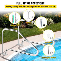 Swimming Pool Handrail Ladder Handrail Stainless Steel Rail w/ Base Plate