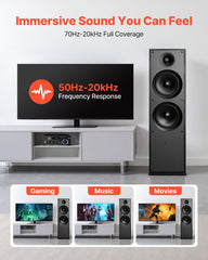 Floorstanding Speaker, 2-Way, Floor-Standing Tower Speaker with 25.4 mm Tweeter, Dual 203.2 mm Woofers, 600W Peak, 50Hz–20kHz Frequency Response, Durable MDF Enclosure, for Home Audio, Single