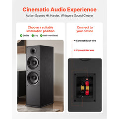 Floorstanding Speaker, 2-Way, Floor-Standing Tower Speaker with 25.4 mm Tweeter, Dual 203.2 mm Woofers, 600W Peak, 50Hz–20kHz Frequency Response, Durable MDF Enclosure, for Home Audio, Single