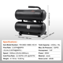 Air Compressor Compact Portable Oil Free Compressor 18L 90 PSI