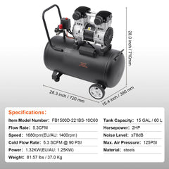 Air Compressor Compact Portable Oil Free Compressor 60L 90 PSI