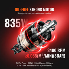 Air Compressor Compact Portable Oil Free Compressor 8L 8bar