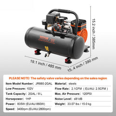 Air Compressor Compact Portable Oil Free Compressor 8L 8bar