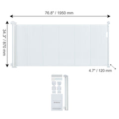 Retractable Baby Gate, 34.2" Tall Mesh Baby Gate, Extends up to 76.8" Wide Retractable Gate for Kids or Pets, Retractable Dog Gates for Indoor Stairs, Doorways, Hallways, Playrooms, White