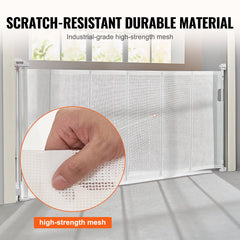 Retractable Baby Gate, 34.2" Tall Mesh Baby Gate, Extends up to 76.8" Wide Retractable Gate for Kids or Pets, Retractable Dog Gates for Indoor Stairs, Doorways, Hallways, Playrooms, White