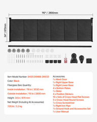Retractable Baby Gate, 870 mm Tall, Extends up to 2800 mm Wide, Retractable Gate for Kids or Pets, Mesh Material, Easy to Install for Indoor Stairs, Doorways, Hallways, Playrooms, Black