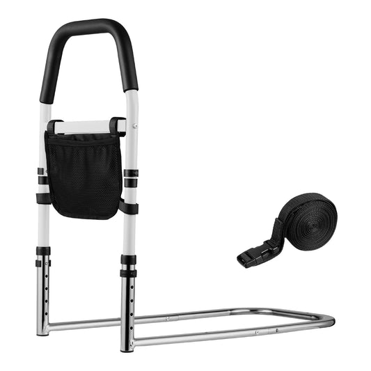Bed Rail for Elderly, Bedside Assist Rails with PU Handrail, Adjustable Height Pipe Bedside Cane, High-Strength Carbon Steel Bed Bars for Seniors & Patients, Fits King, Queen, Full, Twin