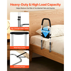 Bed Rail for Elderly, Bedside Assist Rails with PU Handrail, Adjustable Height Pipe Bedside Cane, High-Strength Carbon Steel Bed Bars for Seniors & Patients, Fits King, Queen, Full, Twin