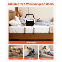 Bed Rail for Elderly, Bedside Assist Rails with PU Handrail, Adjustable Height Pipe Bedside Cane, High-Strength Carbon Steel Bed Bars for Seniors & Patients, Fits King, Queen, Full, Twin