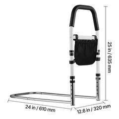 Bed Rail for Elderly, Bedside Assist Rails with PU Handrail, Adjustable Height Pipe Bedside Cane, High-Strength Carbon Steel Bed Bars for Seniors & Patients, Fits King, Queen, Full, Twin