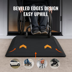 Upgraded Rubber Threshold Ramp, 10.2 cm Rise Door Ramp with 1 Channel, Natural Rubber Car Ramp with Non-Slip Textured Surface, 15 tons Load Capacity Curb Ramp for Wheelchair and Scooter
