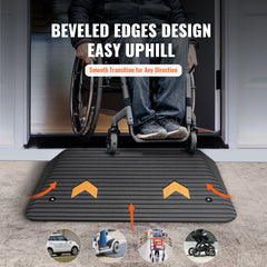 Upgraded Rubber Threshold Ramp, 8.9 cm Rise Door Ramp with 1 Channel, Natural Rubber Car Ramp with Non-Slip Textured Surface, 15 tons Load Capacity Curb Ramp for Wheelchair and Scooter