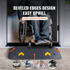 Rubber Threshold Ramp, 5 cm Rise Threshold Ramp Doorway, Recycled Rubber Power Threshold Ramp Rated 15 tons Load Capacity, Non-Slip Surface Rubber Solid Threshold Ramp for Wheelchair and Scooter