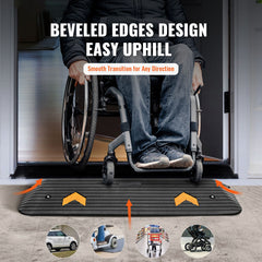 Upgraded Rubber Threshold Ramp, 2.5 cm Rise Wheelchair Ramp Doorway, Natural Curb Ramp Rated 15 tons Load Capacity, Non-Slip Textured Surface Rubber Curb Ramp for Wheelchair and Scooter