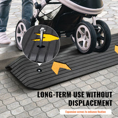 Upgraded Rubber Threshold Ramp, 2.5 cm Rise Wheelchair Ramp Doorway, Natural Curb Ramp Rated 15 tons Load Capacity, Non-Slip Textured Surface Rubber Curb Ramp for Wheelchair and Scooter