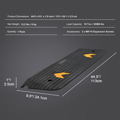 Upgraded Rubber Threshold Ramp, 2.5 cm Rise Wheelchair Ramp Doorway, Natural Curb Ramp Rated 15 tons Load Capacity, Non-Slip Textured Surface Rubber Curb Ramp for Wheelchair and Scooter
