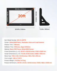 20 ft Inflatable Movie Screen 16:9 600D Movie Projector with Portable Bag