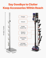 Vacuum Stand, Compatible with Dyson G5 V15 V12 V11 V10 V8 V7 V6 Series Upright Vacuums Cleaners & Accessories, Stable Vacuum Stand Holder with 6 Hooks and Non-slip Footpads, Gray