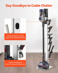 Vacuum Stand, Compatible with Dyson G5 V15 V12 V11 V10 V8 V7 V6 Series Upright Vacuums Cleaners & Accessories, Stable Vacuum Stand Holder with 6 Hooks and Non-slip Footpads, Gray