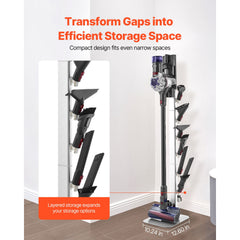 Vacuum Stand, Compatible with Dyson G5 V15 V12 V11 V10 V8 V7 V6 Series Upright Vacuums Cleaners & Accessories, Stable Vacuum Stand Holder with 6 Hooks and Non-slip Footpads, Gray