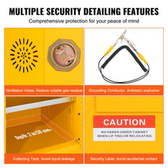 12 Gallon Safety Cabinet for Flammable Liquids Single door and Manual Close Yellow Hazardous Storage