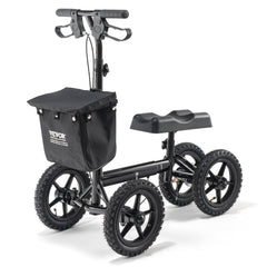 Folding Knee Scooter, Aluminum Steerable Knee Walker with Height-Adjustable Handlebar & Knee Pad, 12" All-Terrain Wheels, Dual Brakes, Leg Recovery Scooter for Broken Ankle Foot Injuries, 159KG