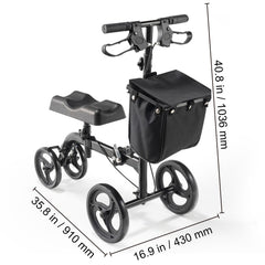 Folding Knee Scooter, Carbon Steel Steerable Knee Walker with Height-Adjustable Handlebar & Knee Pad, All-Terrain Solid Wheels, Dual Brakes, Leg Recovery Scooter for Broken Ankle Foot Injuries