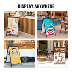 A Frame Sidewalk Sign, 61x91cm Heavy Duty Slide-in Signboard Holder, Double-Sided Folding Sandwich Board Signs, Steel Pavement Sign Poster for Outdoor Business Street Advertising (Frame only)