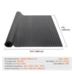 Diamond-Plate Rubber Flooring Roll, 3 mm x 4 ft x 10 ft Garage Floor Mat, SBR Rubber Garage Flooring Roll, Easy to Clean, Diamond Plate Rubber Mat for Under Cars, Garage Industry Gym, Black