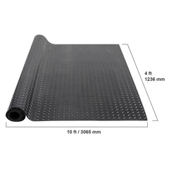 Diamond-Plate Rubber Flooring Roll, 3 mm x 4 ft x 10 ft Garage Floor Mat, SBR Rubber Garage Flooring Roll, Easy to Clean, Diamond Plate Rubber Mat for Under Cars, Garage Industry Gym, Black