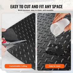 Diamond-Plate Rubber Flooring Roll, 3 mm x 4 ft x 15 ft Garage Floor Mat, SBR Rubber Garage Flooring Roll, Easy to Clean, Diamond Plate Rubber Mat for Under Cars, Garage Industry Gym, Black
