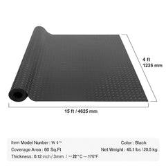 Diamond-Plate Rubber Flooring Roll, 3 mm x 4 ft x 15 ft Garage Floor Mat, SBR Rubber Garage Flooring Roll, Easy to Clean, Diamond Plate Rubber Mat for Under Cars, Garage Industry Gym, Black