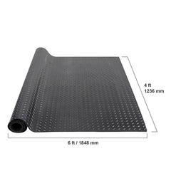 Diamond-Plate Rubber Flooring Roll, 3 mm x 4 ft x 6 ft Garage Floor Mat, SBR Rubber Garage Flooring Roll, Easy to Clean, Diamond Plate Rubber Mat for Under Cars, Garage Industry Gym, Black