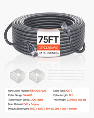 Starlink Gen 3 Cable,22.86 m, 26 AWG Copper Core, Durable Extension Cable for Standard Generation 3, Compatible with Starlink Rectangular Satellite V3, Flexible Wiring for RV, Backyard, Camping