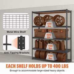 Storage Shelving Unit, 5-Tier Adjustable, 2000 lbs Capacity, Heavy Duty Garage Shelves Metal Organizer Wire Rack, Black, 60" L x 24" W x 78" H for Kitchen Pantry Basement Bathroom Laundry Closet