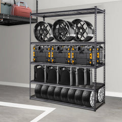 Storage Shelving Unit, 5-Tier Adjustable, 2000 lbs Capacity, Heavy Duty Garage Shelves Metal Organizer Wire Rack, Black, 60" L x 24" W x 78" H for Kitchen Pantry Basement Bathroom Laundry Closet