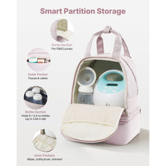 Breast Pump Backpack, Breast Feeding Bag with Ice Pack, Fits for S1/S2, Pumping Accessories & Breastmilk Storage, Portable Pump Carrying Case for Work, Travel and Family Use, Light Pink