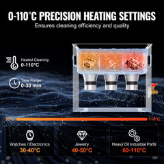 6L Ultrasonic Cleaner with Heater Timer & Basket, Professional Digital Sonic Cavitation Machine, 180W Cleaning Machine for Watch Instruments, Glasses, Coin, Metal Parts, Tool