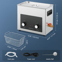 6L Ultrasonic Cleaner with Heater Timer & Basket, Professional Digital Sonic Cavitation Machine, 180W Cleaning Machine for Watch Instruments, Glasses, Coin, Metal Parts, Tool